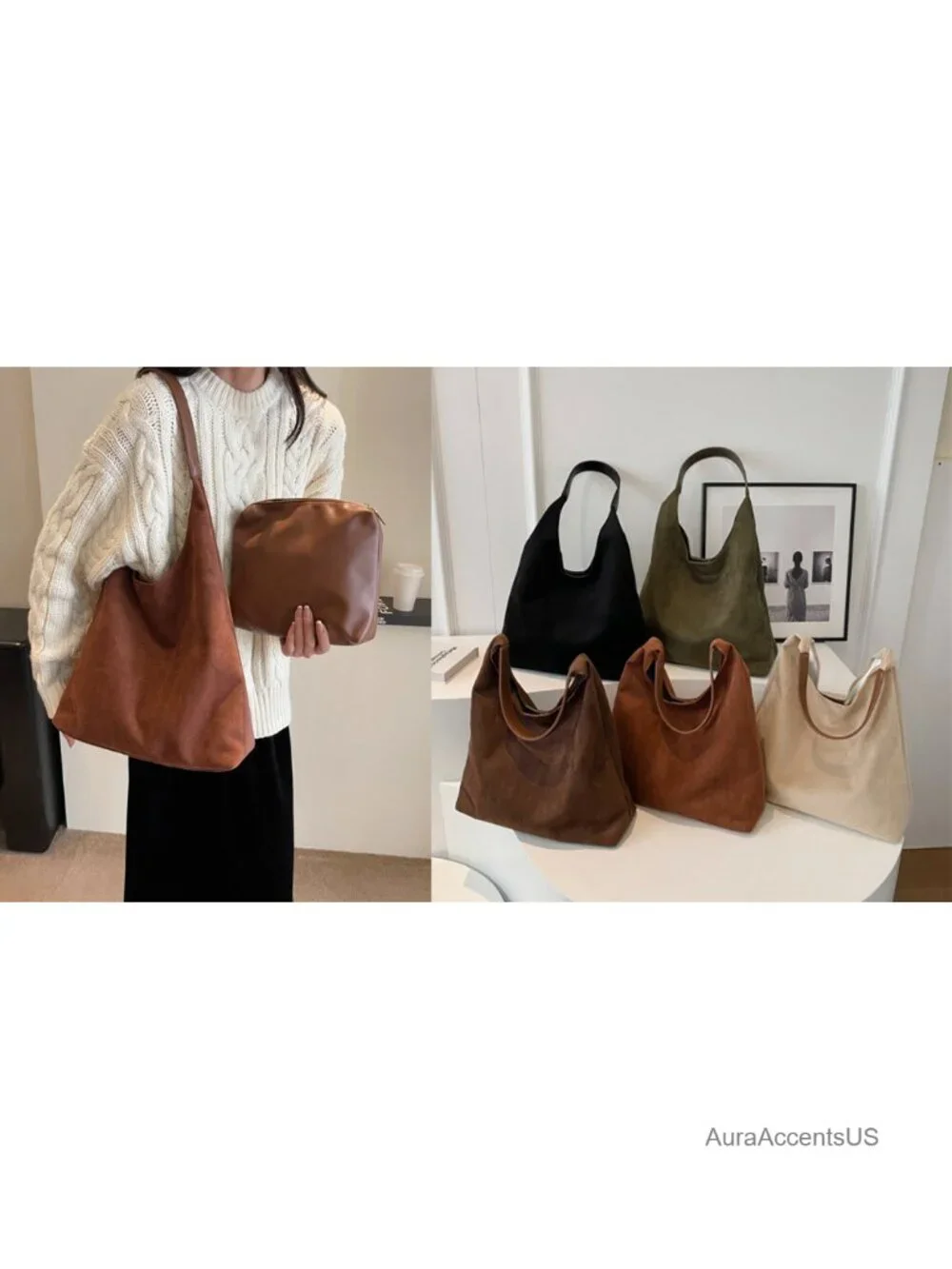 Slouchy Suede Hobo Bag Top Handle Shoulder Tote Purse Women